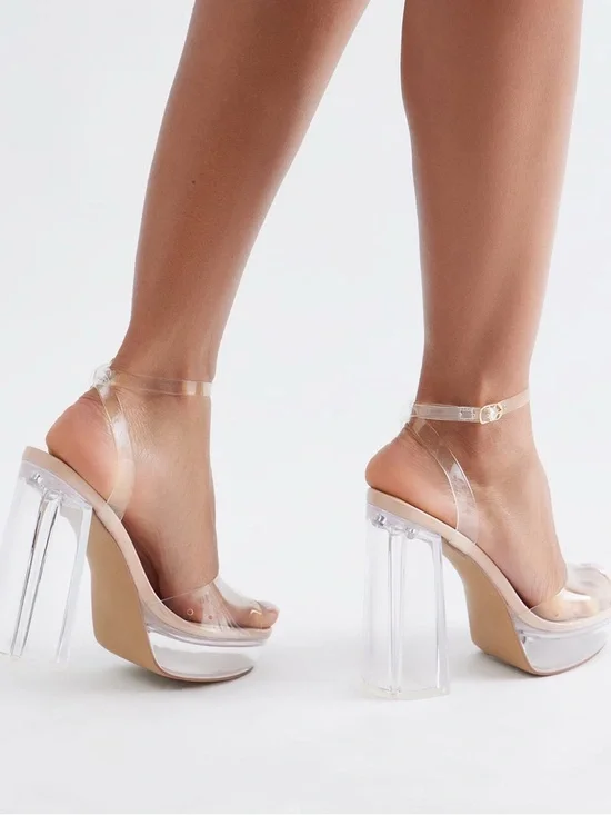 Clear Platform Ankle-Strap Heels - clear w Nude bottom - Picture 2 of 3